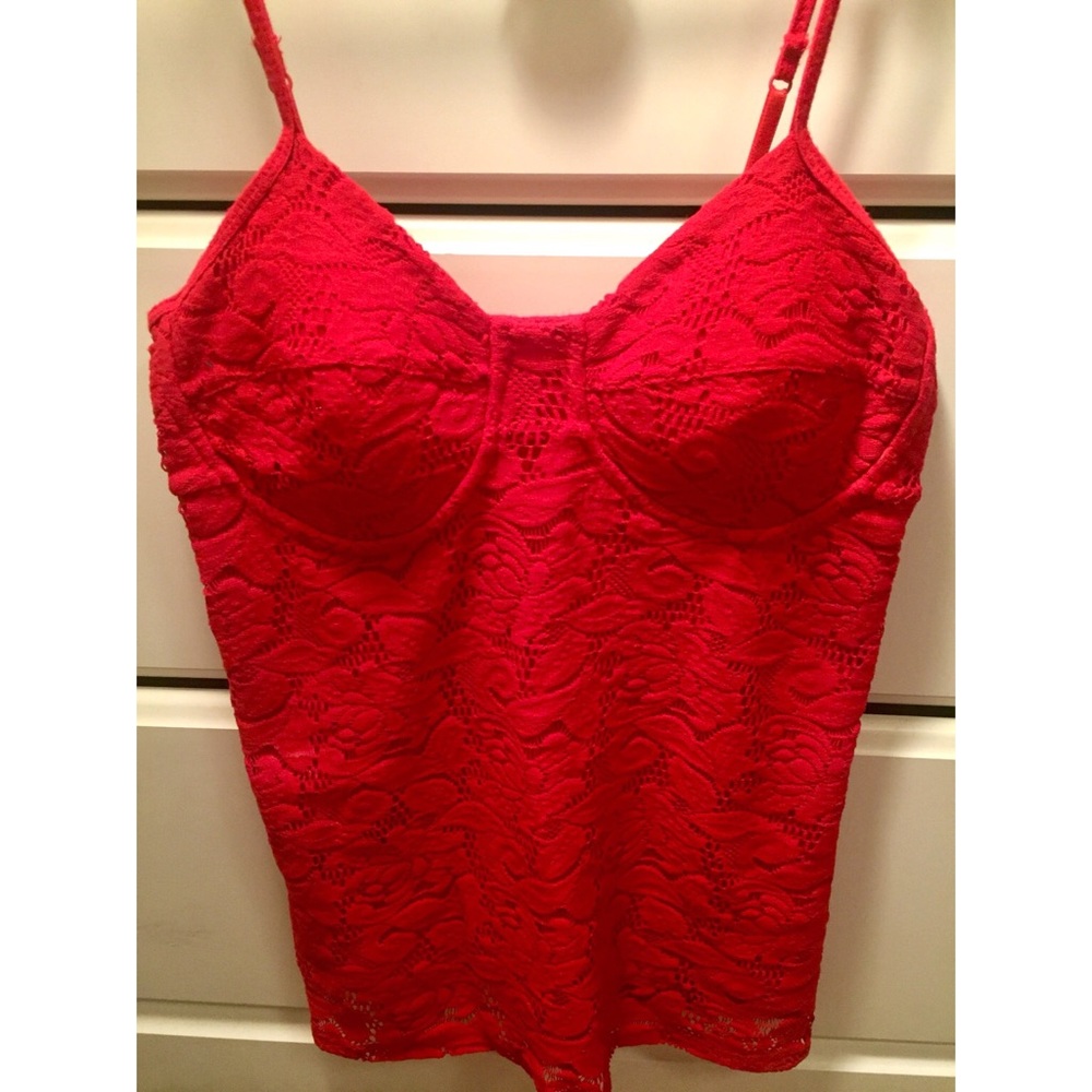 Red lace tank top